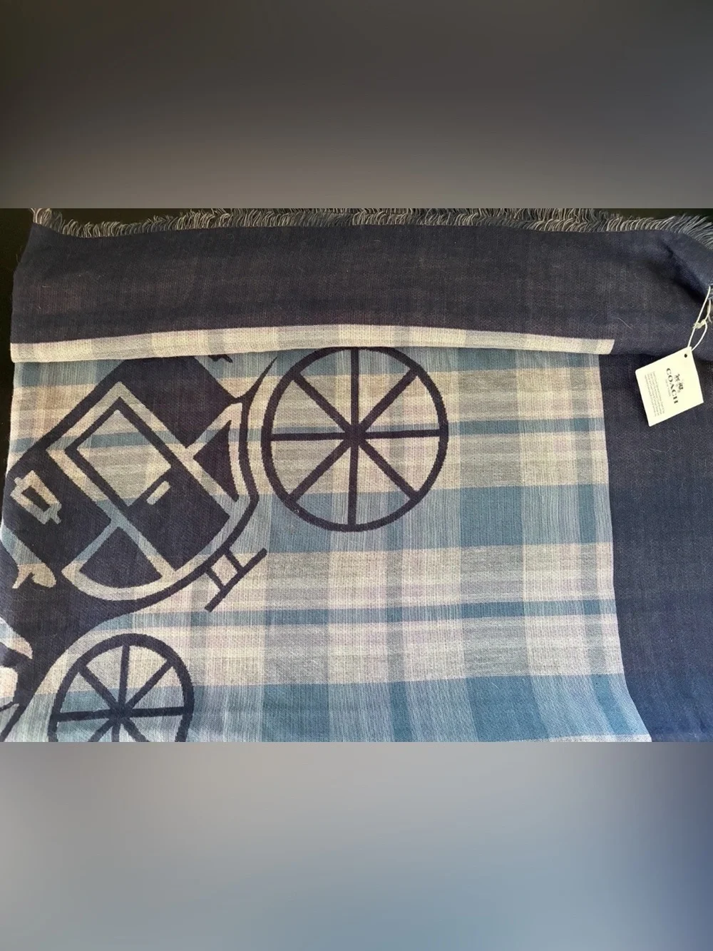 NWT COACH Blue Plaid Scarf Shawl Brand New